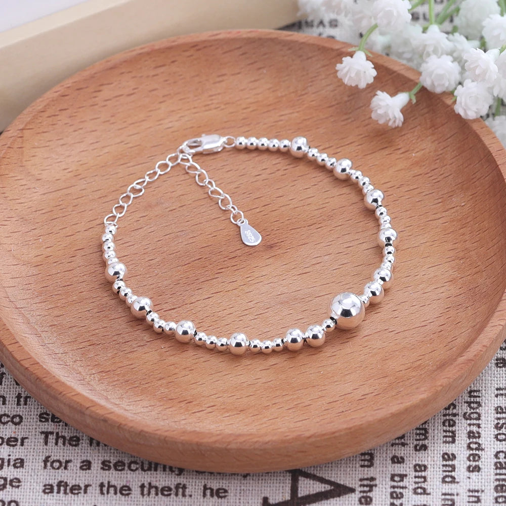 New 925 Silver Geometric Bead Punk Peace of Mind Words Irregular String Bracelet For Woman Girl Fashion Jewelry Gift Dropship