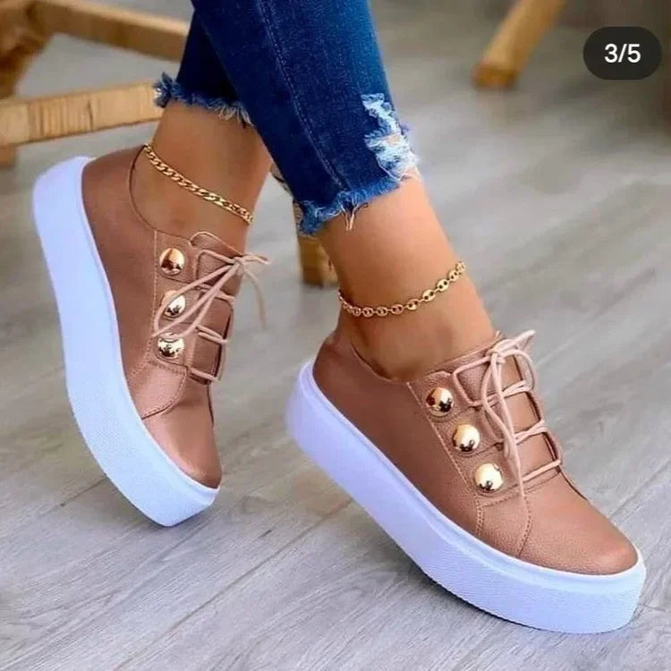 Women's Casual Platform Sneakers - Spring PU Leather Vulcanized Shoes
