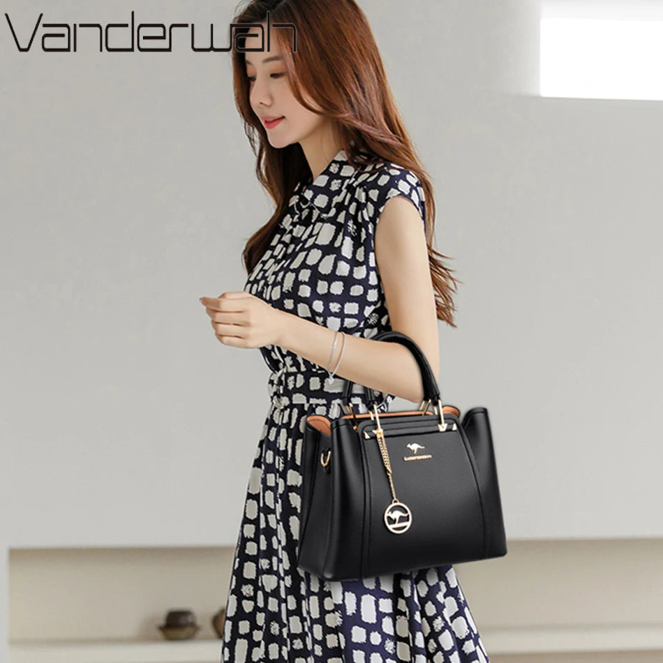 2024 Luxury Designer Handbag - 3 Layer Crossbody Leather Tote