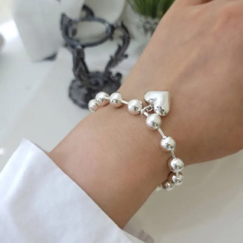 New 925 Silver Geometric Bead Punk Peace of Mind Words Irregular String Bracelet For Woman Girl Fashion Jewelry Gift Dropship