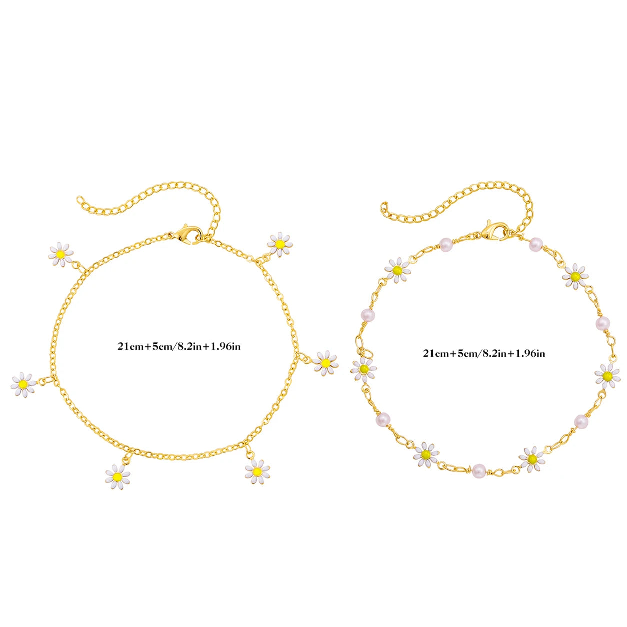 Elegant Daisy Flower Anklet with Handmade Pearl Chain Anklets for Women Summer Beach Sandals Accessories Bracelet on The Leg