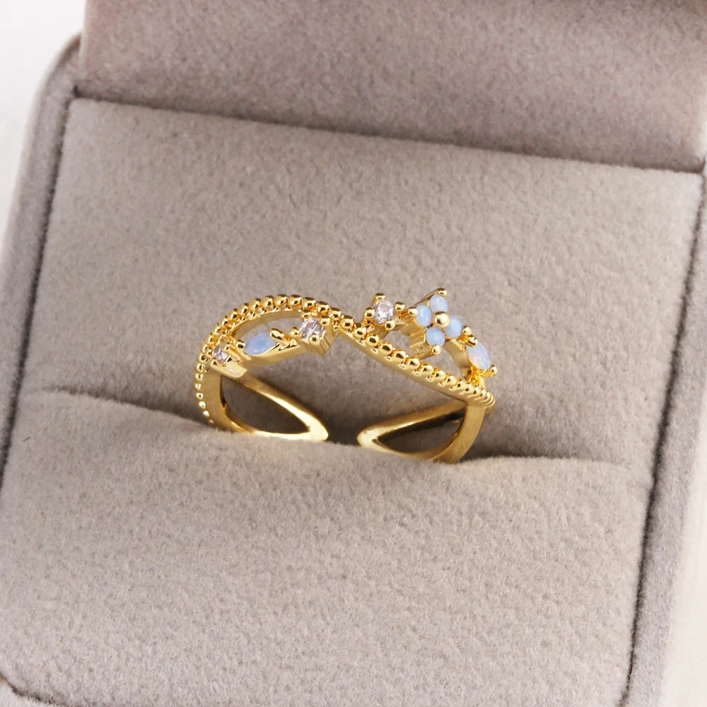 Fashion Moon Heart Flower Butterfly Rings For Women Sweet Girls Exquisite Shiny Rhinestone Crystal Open Ring 2025 Romantic Jewel