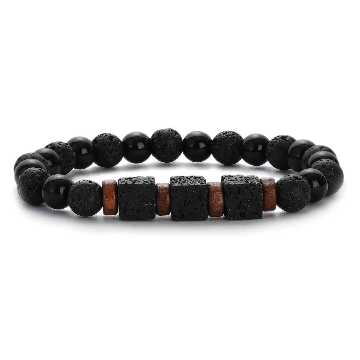 YIZIZAI Black Matte Onyx with Cube Lava Bracelet Yoga Balance Energy Stretch Bracelet Men Women Natural Gemstone Healing Jewelry