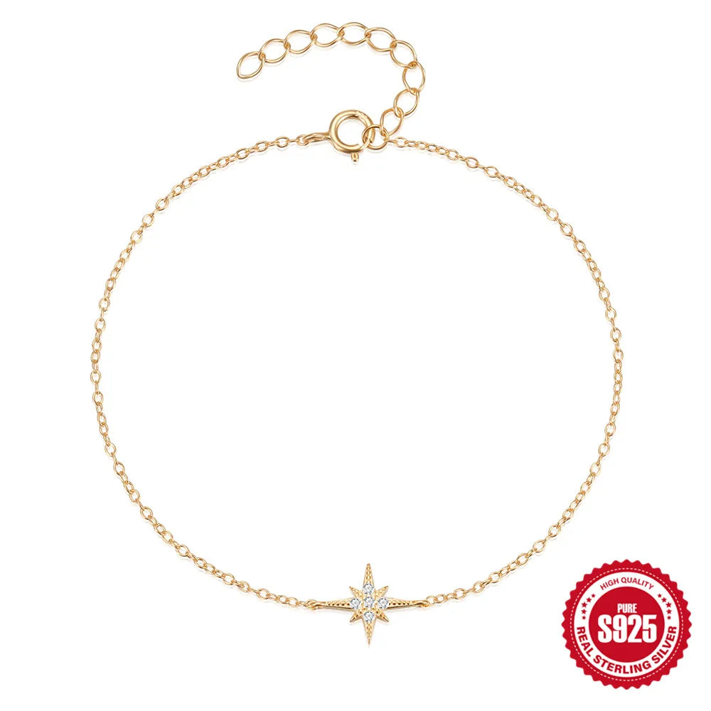 CANNER European American Style Eight-Pointed Star Zircon Bracelet S925 Sterling Silver Personality Simple Versatile Bracelet