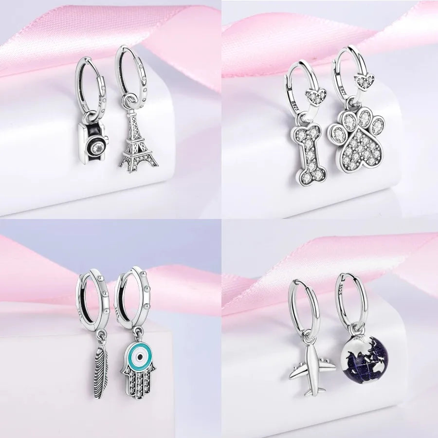 Unicorn Earrings 925 Sterling Silver Original Zircon Elephant Feather Dog Cat Blue Star Small Earrings For Women Jewelry Gift