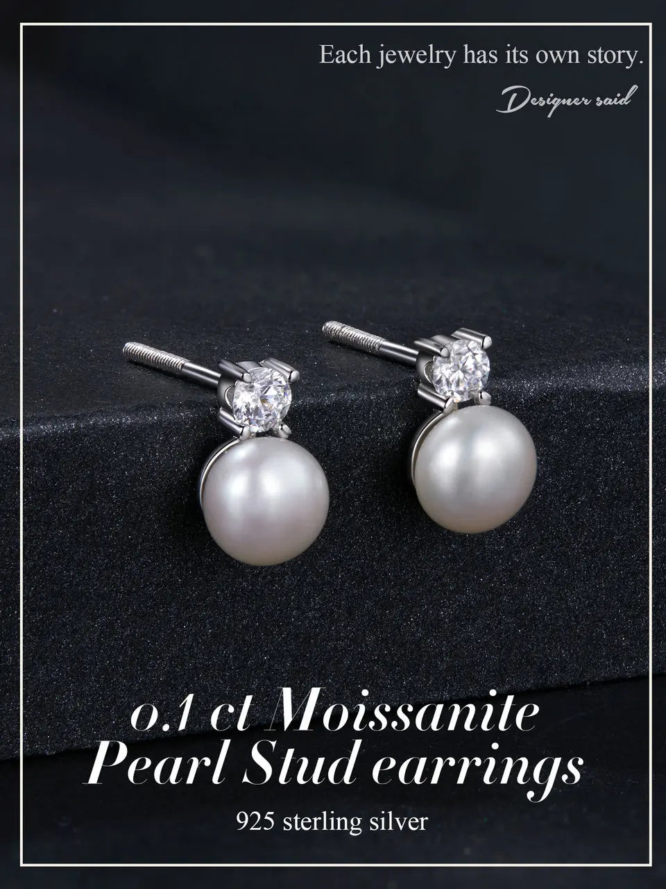 BAMOER Moissanite 925 Sterling Silver Freshwater Pearl Stud Earrings VVS1 Lab Created Diamond Wedding Earrings for Women Gift