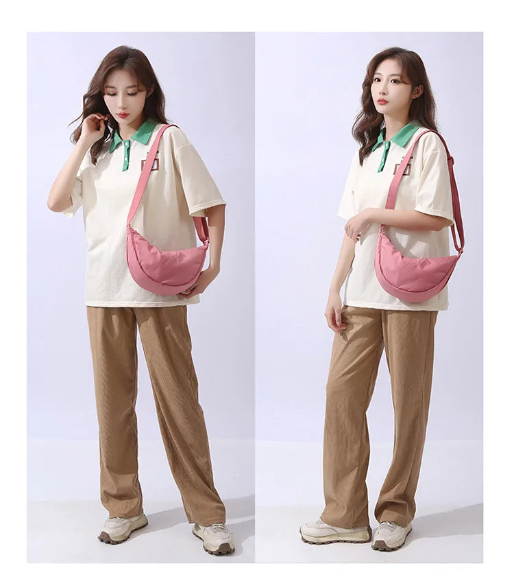 Simple Design Women's Messenger Bag Fashion Ladies Nylon Hobos Small Shoulder Bags Vintage Female Girls Purse Cloth Handbags