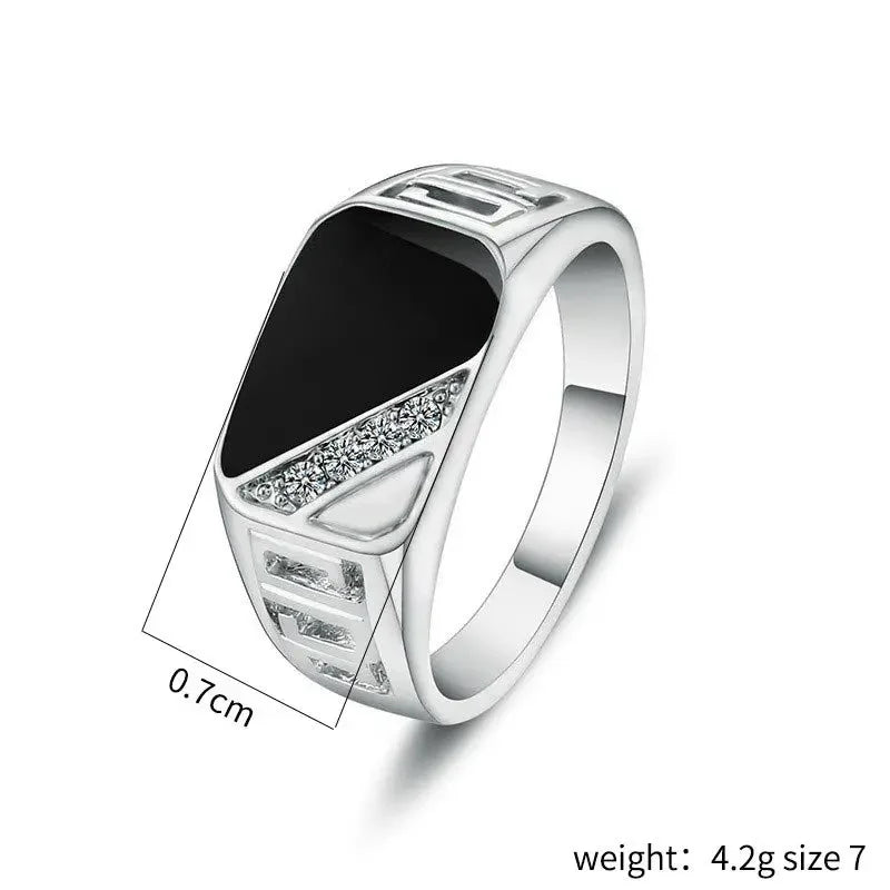 Classic Size 5-12 Men Rhineston Jewelry Gold/Silver-Color Black Enamel Male Finger Titanium Stainless Ring