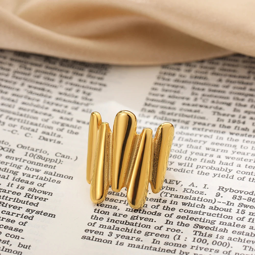Irregular Geometric Smooth Metal Open Rings for Women Men Statement Thick Dome Finger Ring Adjustable Stainless Steel Jewelry