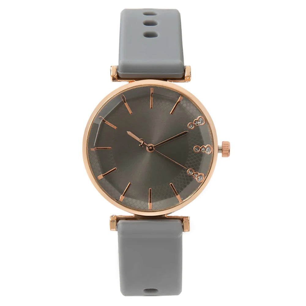 Fashion Diamond Ladies Quartz Watch - Silicone Strap Sports Dress Watch