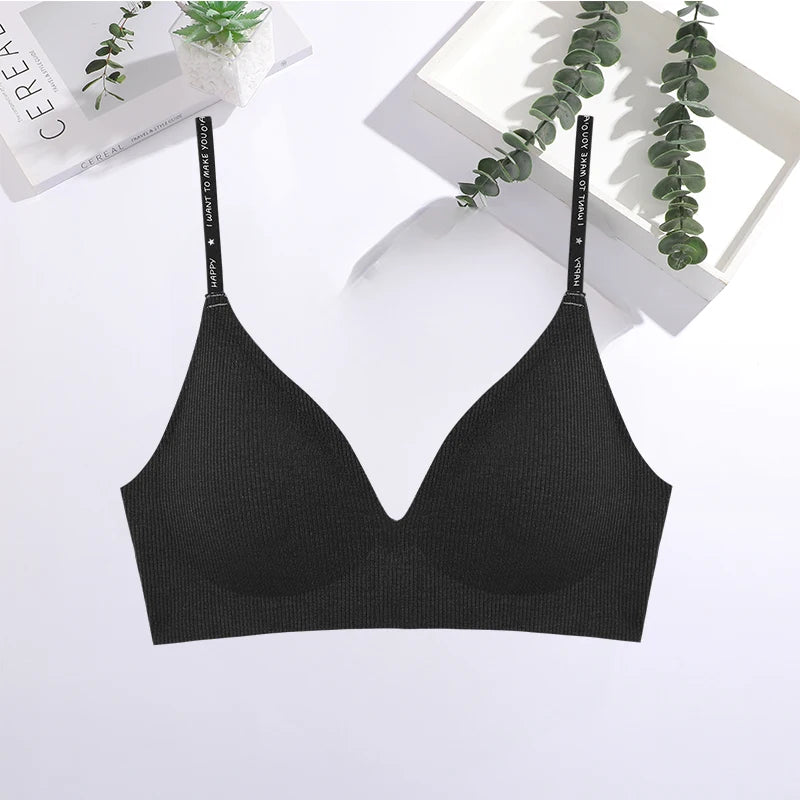 FINETOO 1PCS Women Sexy Seamless Bras Deep V Neck Bralette Sexy Lingerie Letter Strap Tops Push Up Underwear Wireless Brassiere