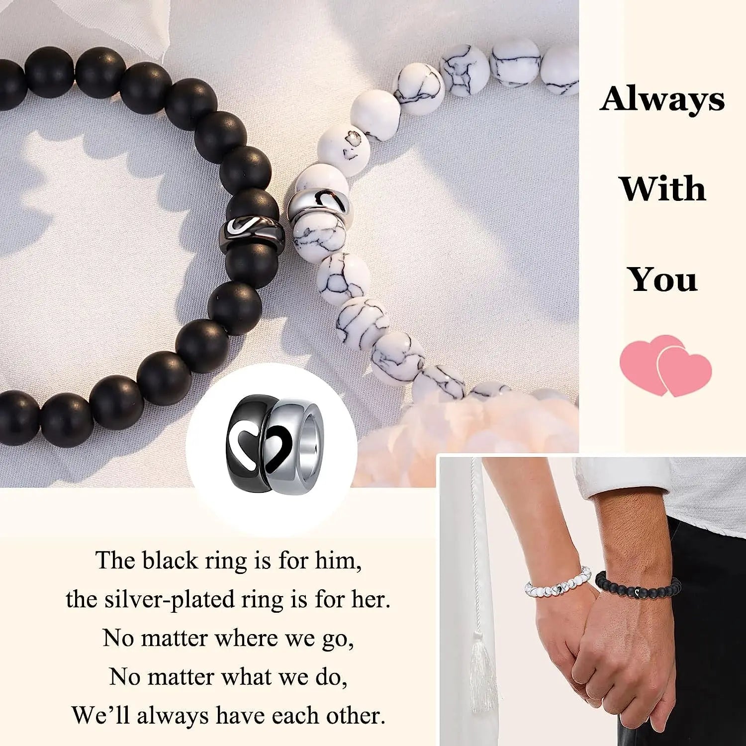 2PCS/Set Couple Ring Bracelets Gifts for My Love,My Man,Boyfriend,Soulmate,Valentine's Day Anniversary Birthday Christmas Gift