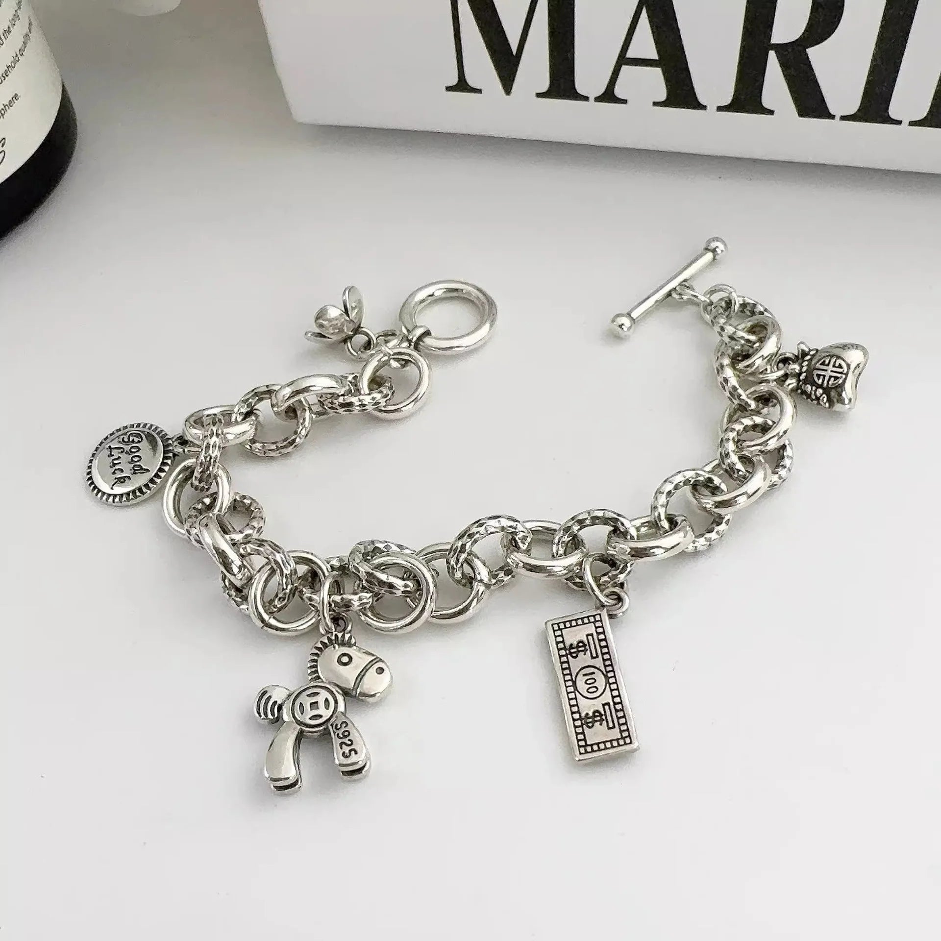 925 Sterling Silver Bracelet Geometric Cube Circle Punk Asymmetric Beaded For Woman Girl Fashion Jewelry Gift Dropship Wholesale