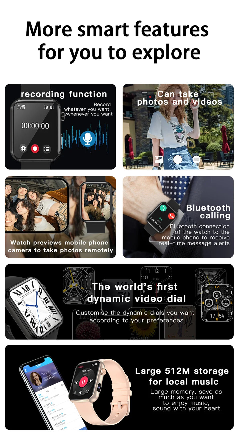 2025 Smart Watch Camera - Health Monitor Fitness Waterproof Bluetooth