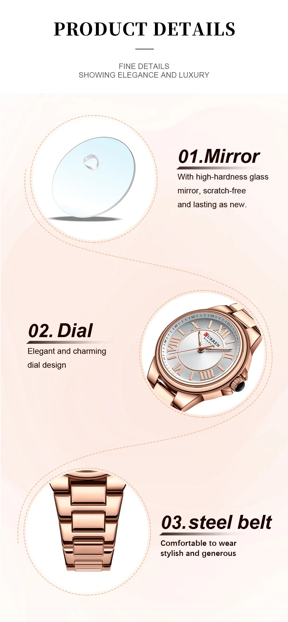 CURREN 9091 Rose Gold Watch - Elegant Steel Strap Ladies Quartz