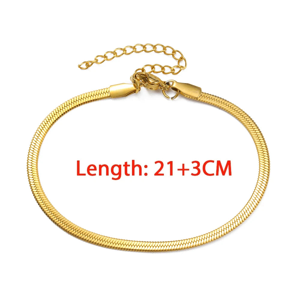 Teamer Snake Chain Anklet 3MM Stainless Steel Adjustable Chain Anklet Gifts for Women Girls Beach Jewelry Accessories Wholesale