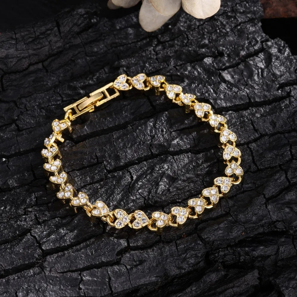 Roman Heart Design Crystal Zircon Wedding Bracelet Water Drill Encrusted Simple Minority Sense Ins Style Jewelry Accessory