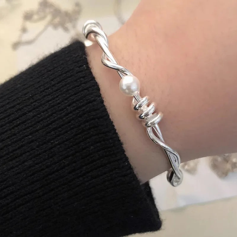 VENTFILLE 925 Sterling Silver Double Layer Pearl Bracelet for Women Girl Design Bead Korean Jewelry Dropshipping