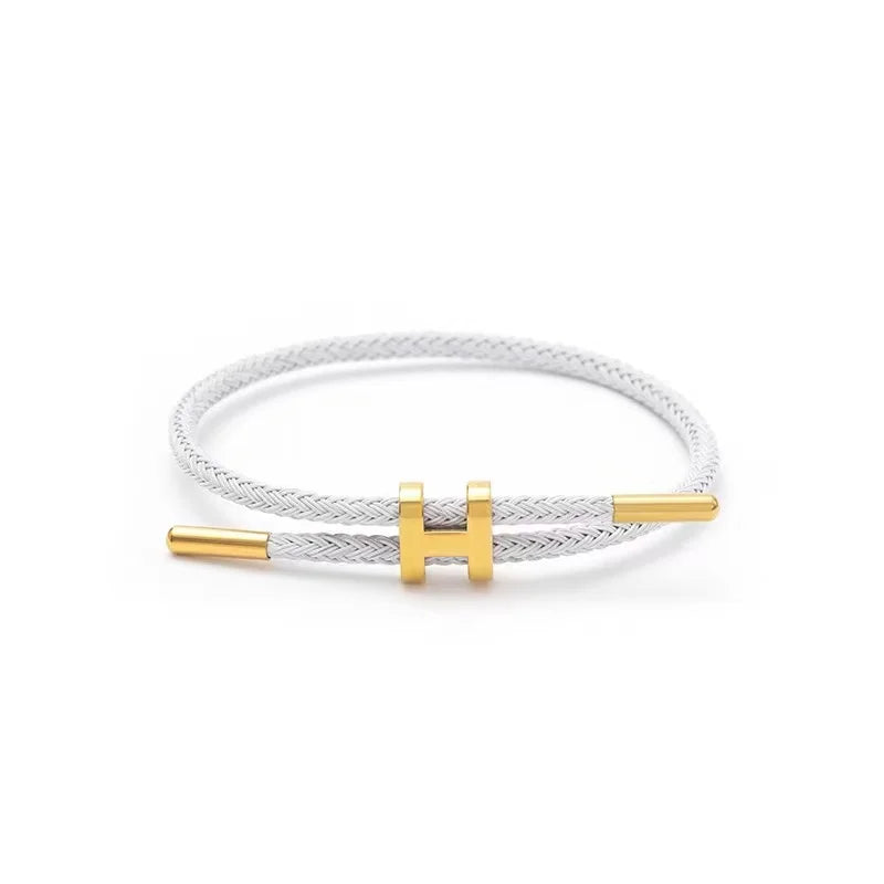 Braided Rope Bracelet Adjustable for Women with Stainless Steel Charms Arm Stacking Jewelry