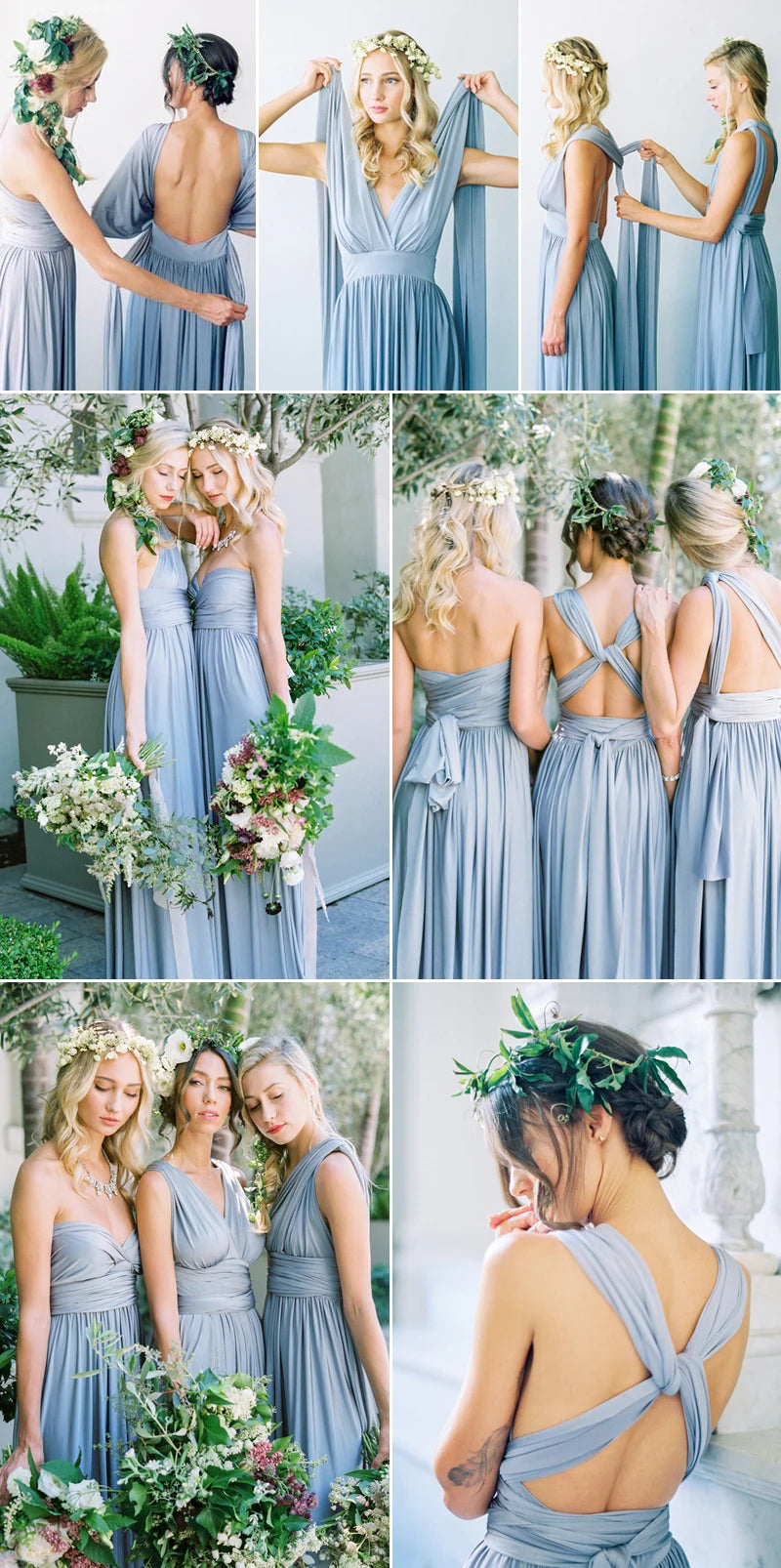 BABYONLINE Sexy Bridesmaid Dress Infinity Style Convertible Halter V neckline Gown Sleeveless Multiway Wrap Changable Guest Gown