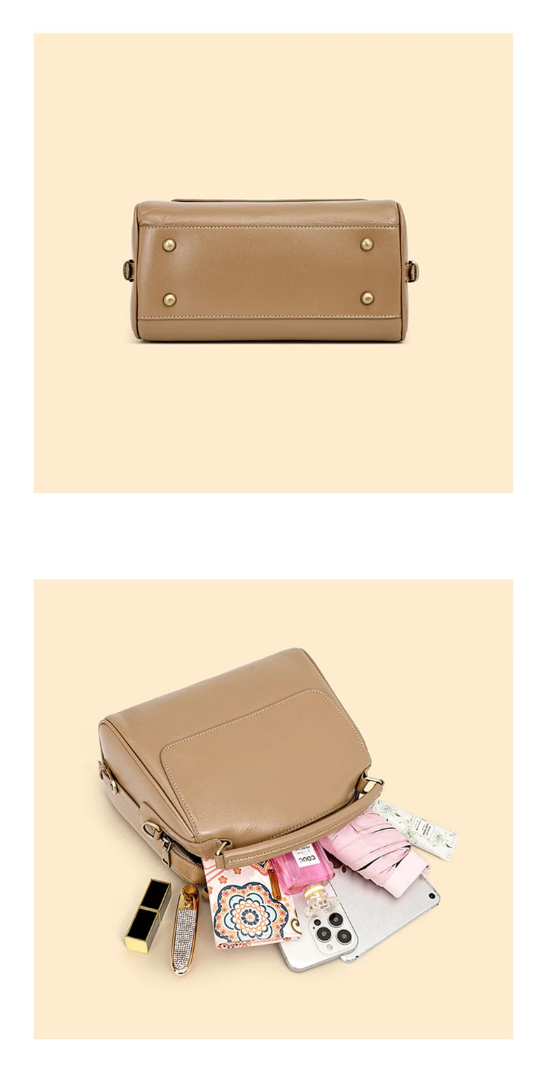 Toptrends 100% Genuine Leather Boston Shoulder Crossbody Bags For Women 2025 Luxury Designer Pillow Tote Satchel Ladies Handbags
