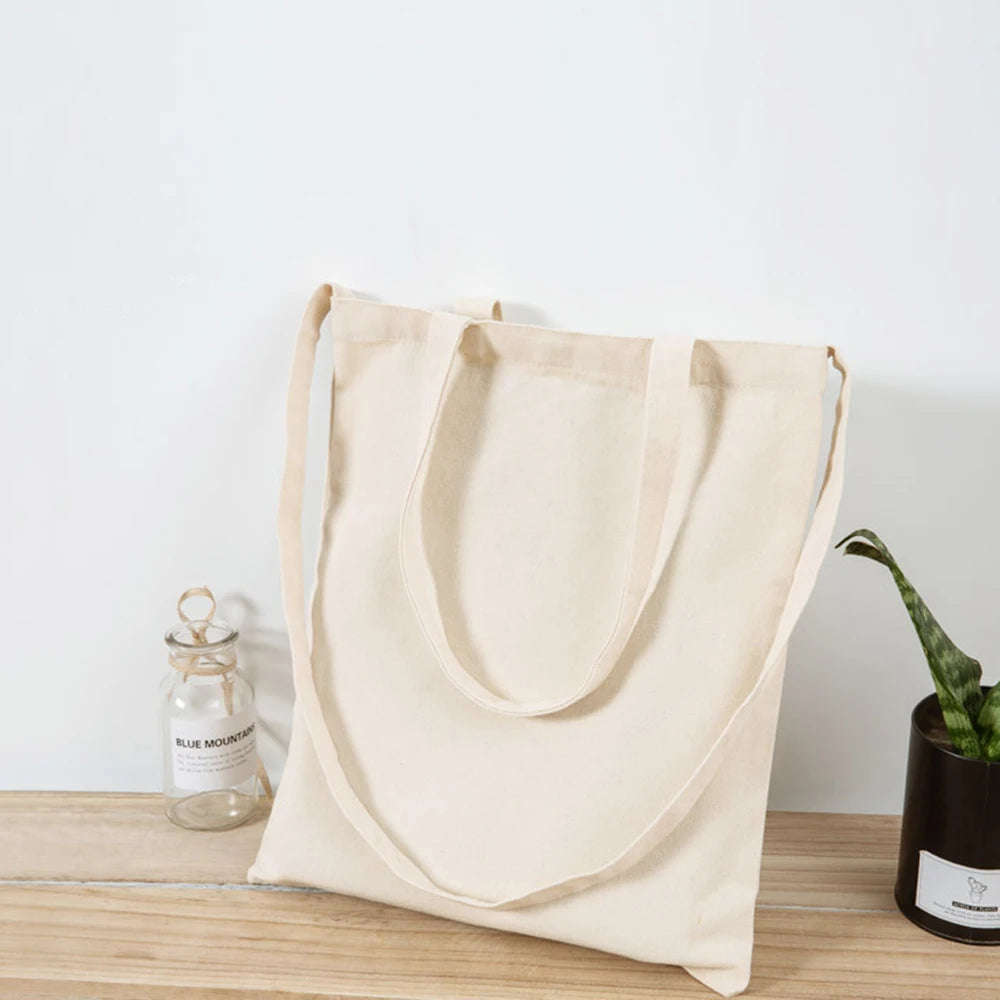 Women Handbags Creamy White Plain Folding Canvas Shoulder Tote Bags Reusable Cotton Grocery High Capacity Shopping Bag Handbags