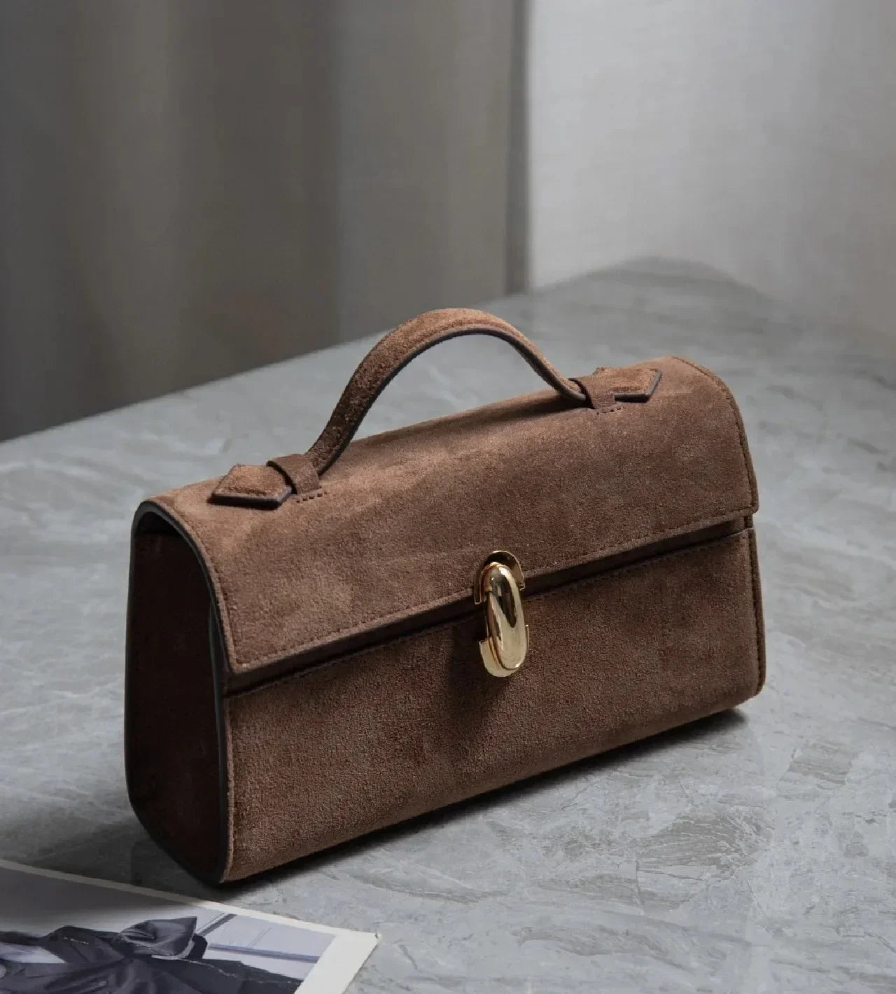 SAVETTE Brand The Symmetry 19 Genuine Leather Handbag Solid Color Simple Handbag Small Square Row Bag Women's Suede