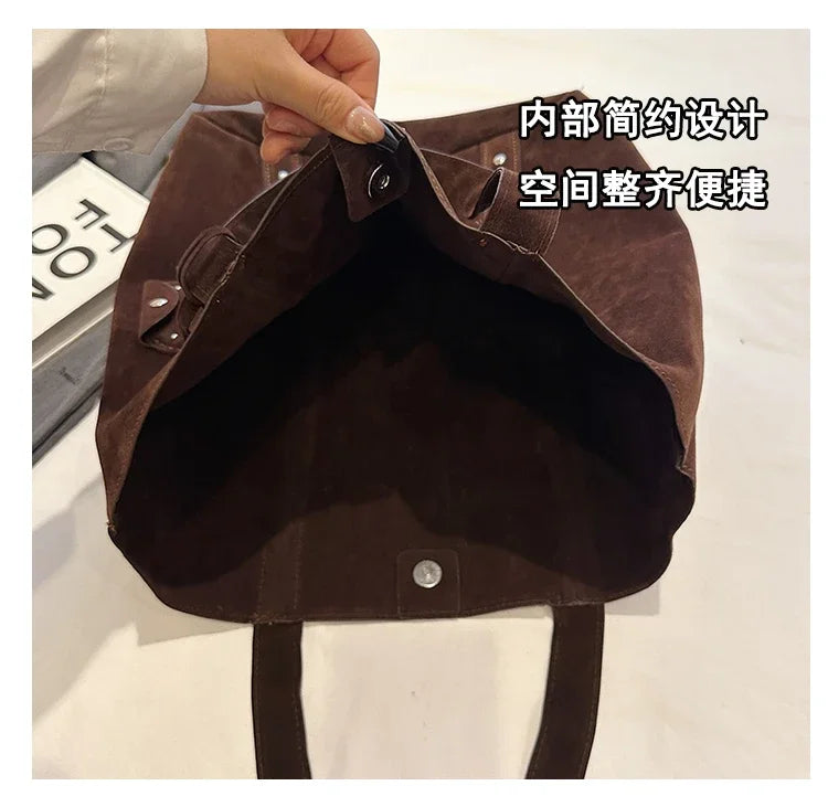 Fashion Suede Sewing Thread Shoulder Bags 2025 New Retro Versatile Commute Simplicity Solid Color Single Women's Handbag