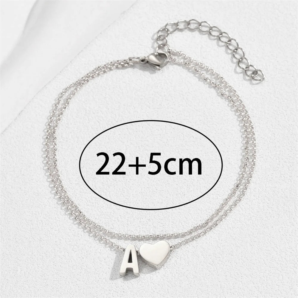 Boho 26 Letters A-Z Stainless Steel Chain Anklets For Women Simple Heart Ankle Bracelet Anklet Beach Jewelry Summer Accessories