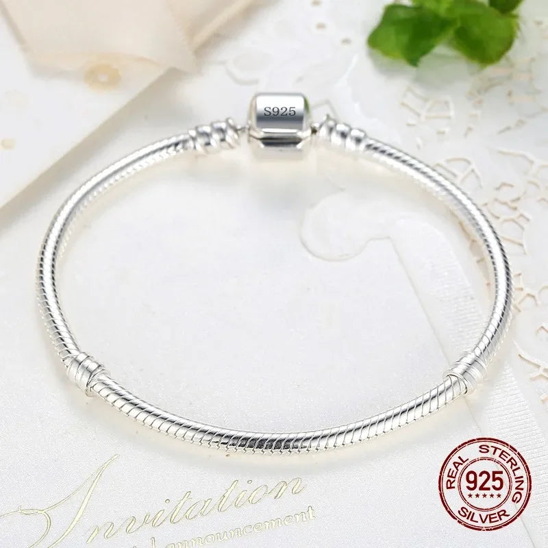 925 Sterling Silver Charm Bracelet - Handmade Snake Bone Design