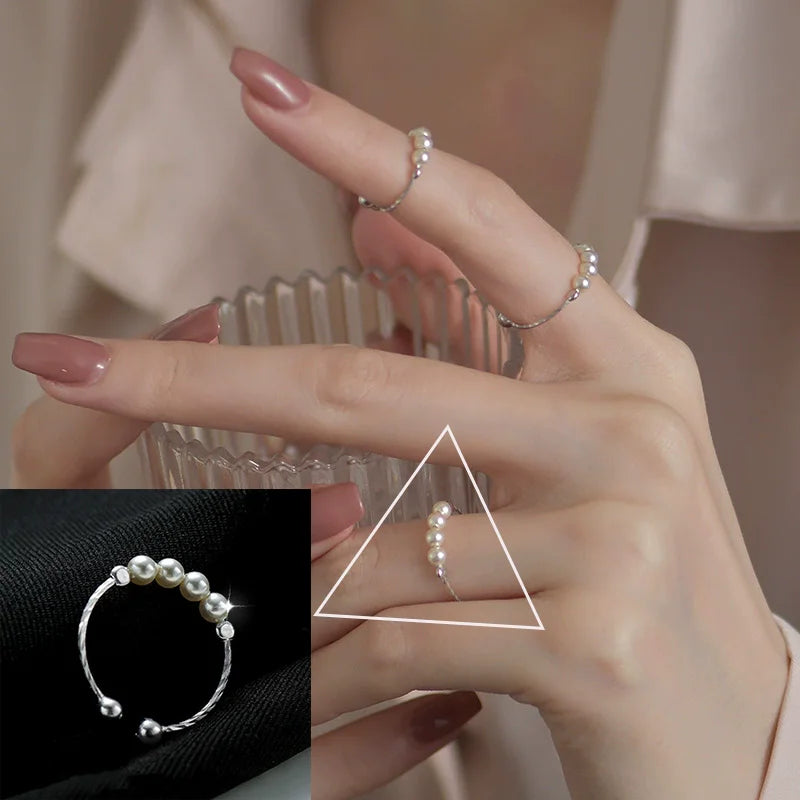 VENTFILLE 925 Sterling Silver Open Pearl Smile Stackable Finger Ring Simple Fashion Cute Adjustable For Female Jewelry Wholesale