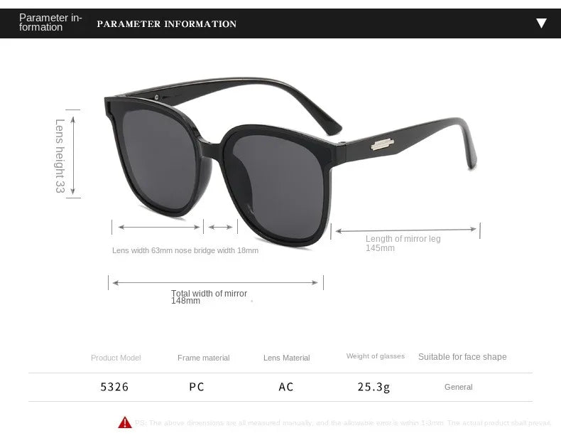 Large Frame Black Face Trimming Sunglasses - Outdoor Travel UV400