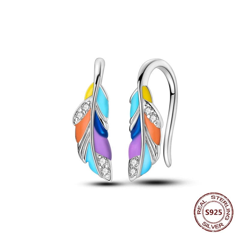 Unicorn Earrings 925 Sterling Silver Original Zircon Elephant Feather Dog Cat Blue Star Small Earrings For Women Jewelry Gift