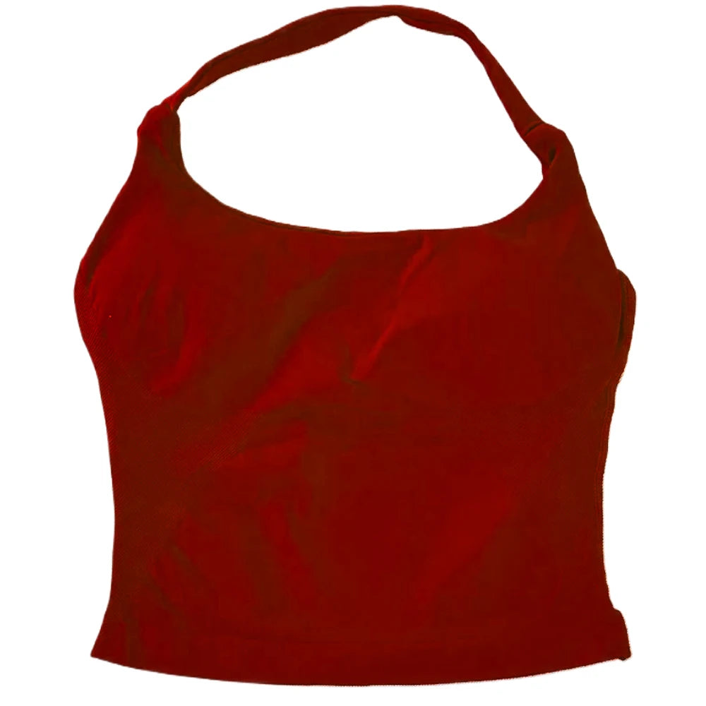 Gym Top Women Clothes Strappy Workout Tank Top Padded Sports Bra Backless Yoga Shirts Seamless Gym Crop Top Halter Fitness Vest