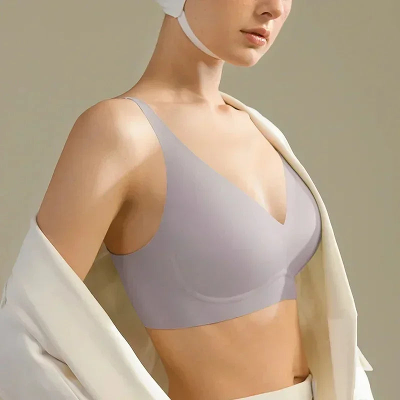 SUJIIN Sexy Push Up Bra - Seamless Wireless V Neck Bralette
