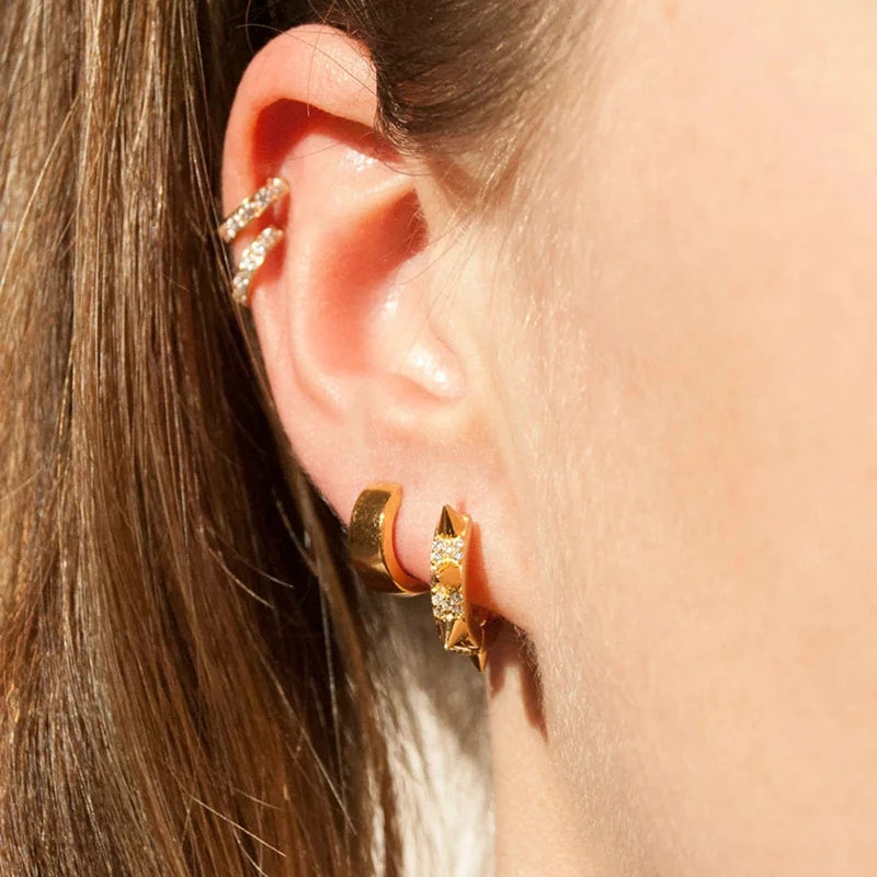 925 Sterling Silver Needle Punk Spike Rivet Hoop Earrings For Women Huggie Earrings Ear Cuff Piercing Earring Gothic Jewelry
