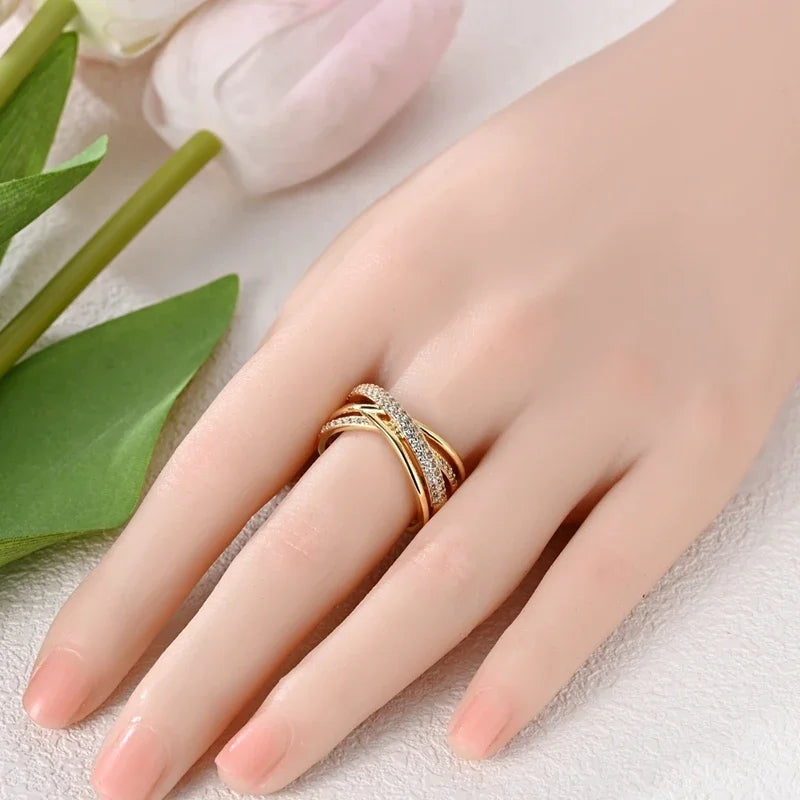 925 Sterling Silver Love Ring - Gold Sparkling Wedding Engagement