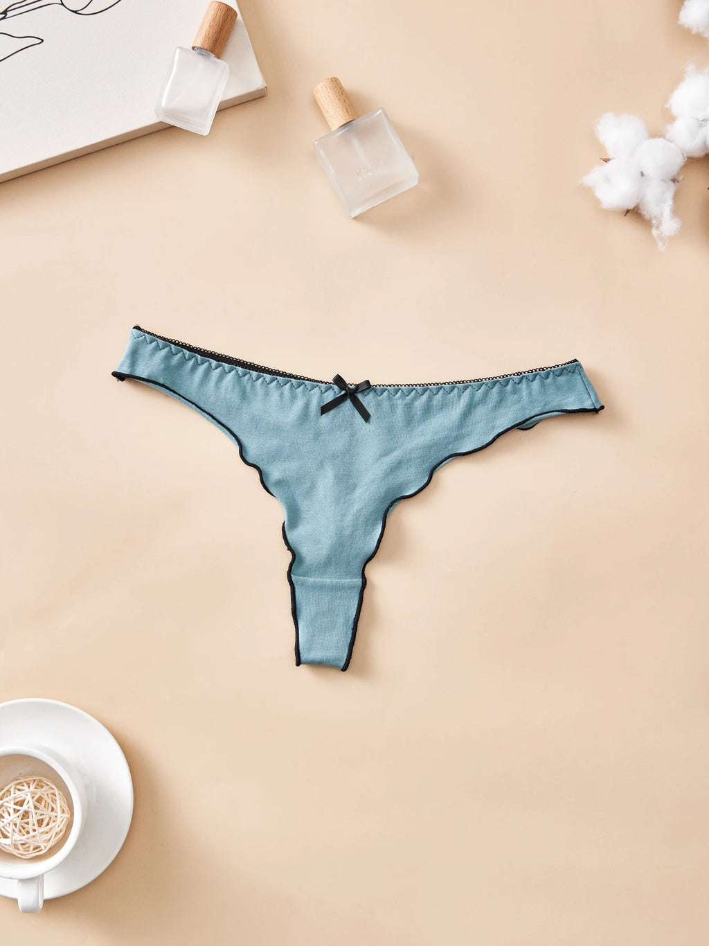 4pcs women's cotton solid color thong sexy comfortable women's underwear daily breathable T-back knitted bow cute girl low-waist