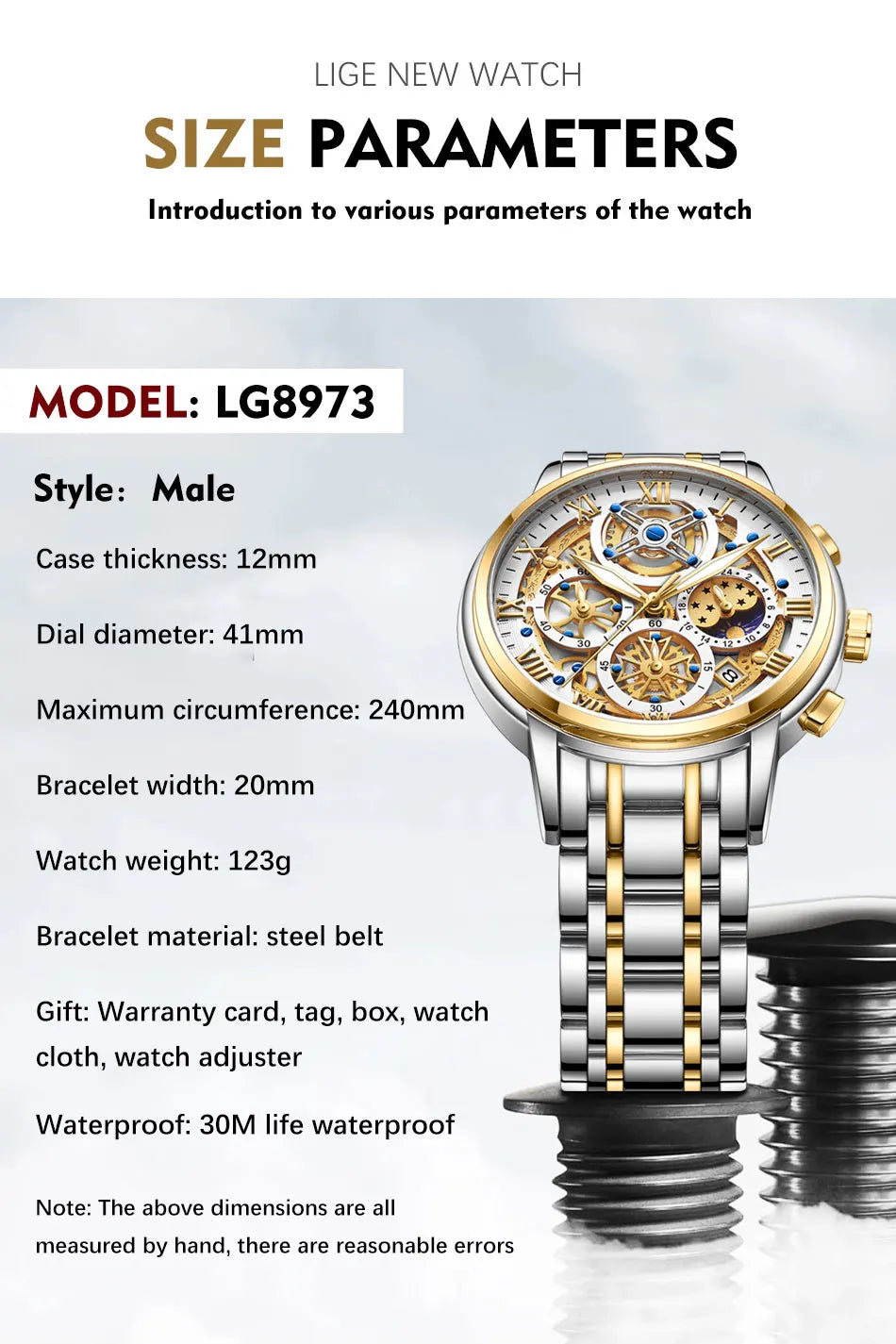 LIGE 2024 Gold Women Watch - Waterproof Sport Quartz Chronograph