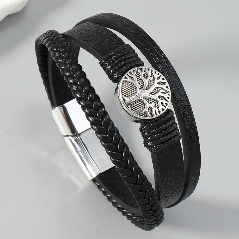 Hip-hop rock jewelry bracelets bangles fashion Life tree PU leather bracelet for men
