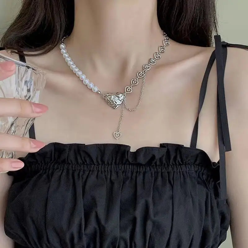 IPARAM Silver color Chain Pearl Bracelet Love Pendant Zircon Necklace Snake Butterfly Earrings Ring Fashion Jewelry Set