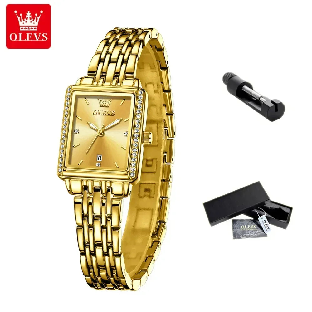 OLEVS Women's Watches Luxury Golden Stainless Steel Woman Watch Luminous Waterproof Quartz Wrist Watch Fashion Watches for Women