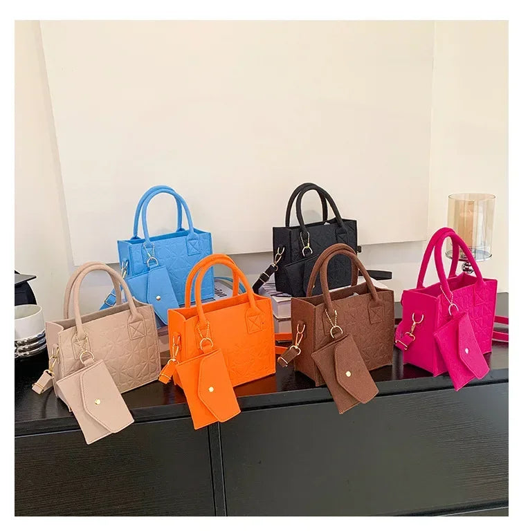 Korean Version Minimalist Embossed Felt Lightweight Handbag 2025 New Single Shoulder Diagonal Span Two-Piece Bag For Women