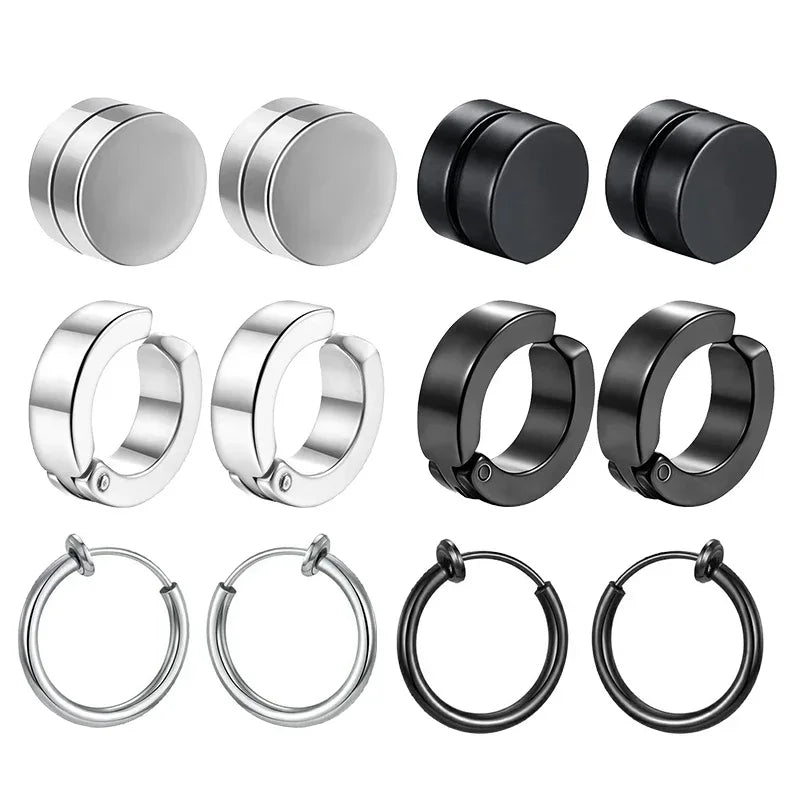 1 Pairs Fashion Magnetic Stud Earrings Men and Women Black CZ Magnet Non-piercing Clip Earring Set Punk Earrings Jewelry Gift