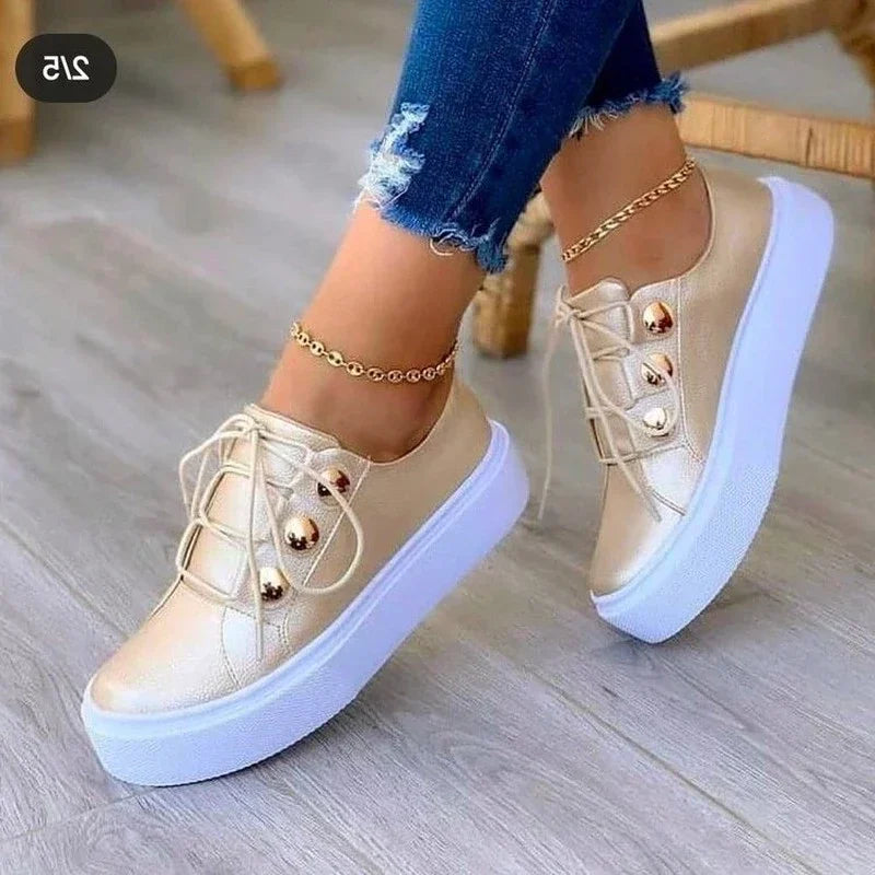 Women's Casual Platform Sneakers - Spring PU Leather Vulcanized Shoes