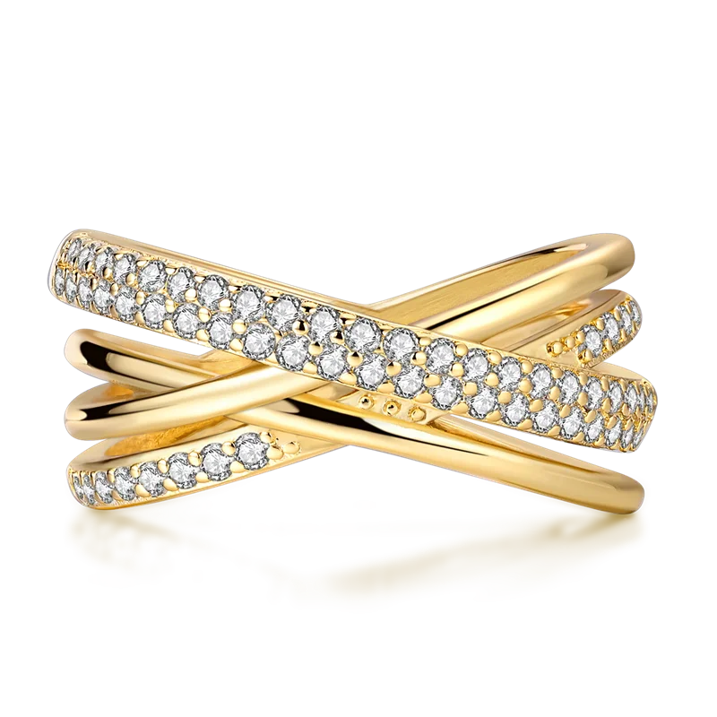 925 Sterling Silver Love Ring - Gold Sparkling Wedding Engagement