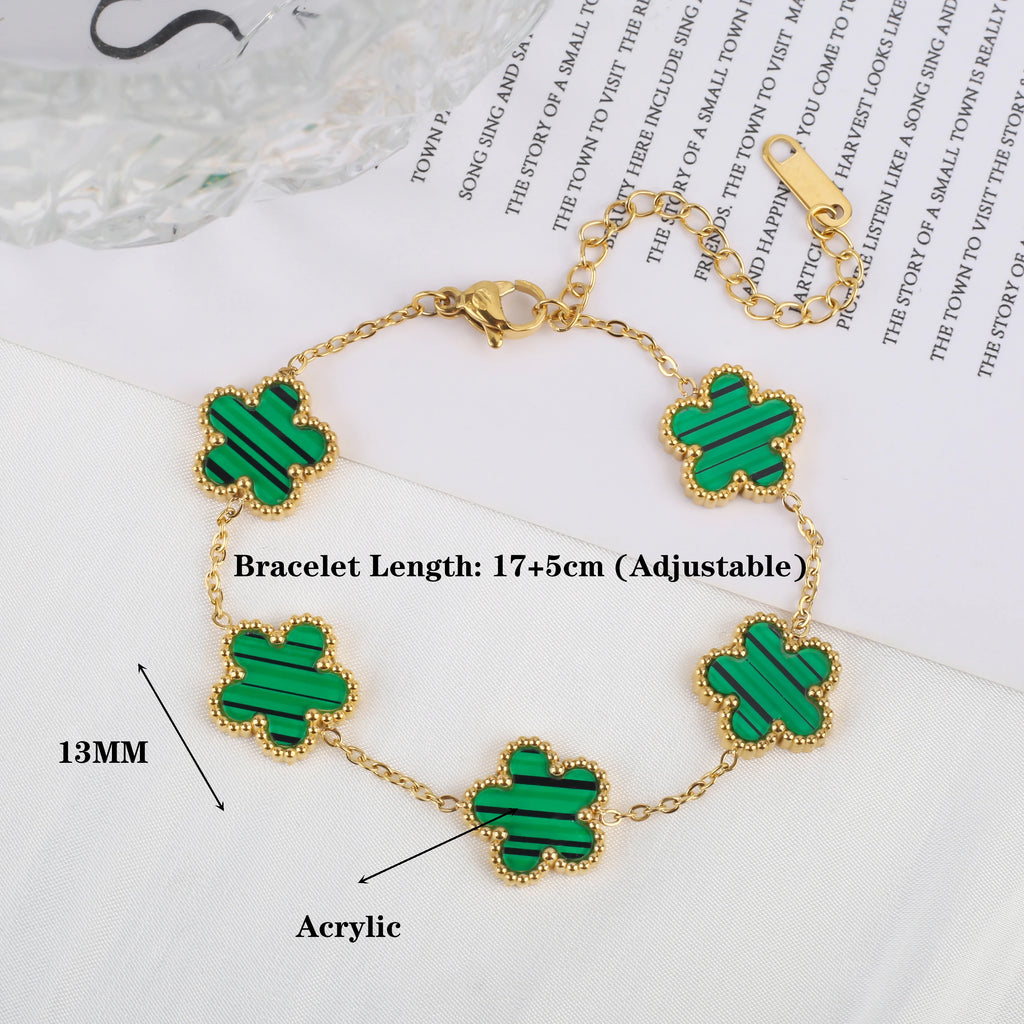 Hot Sale Stainless Steel Plum Blossom Gold Plated Bracelet High Quality Five Leaf Flower Jewelry Simple For Woman Gift Clover