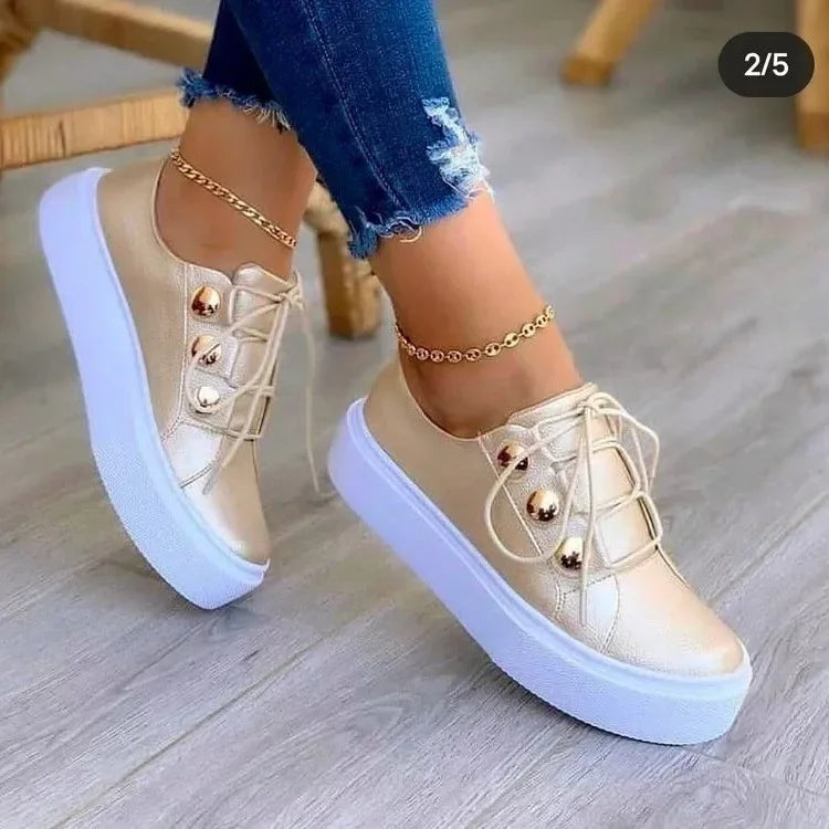 Women's Casual Platform Sneakers - Spring PU Leather Vulcanized Shoes