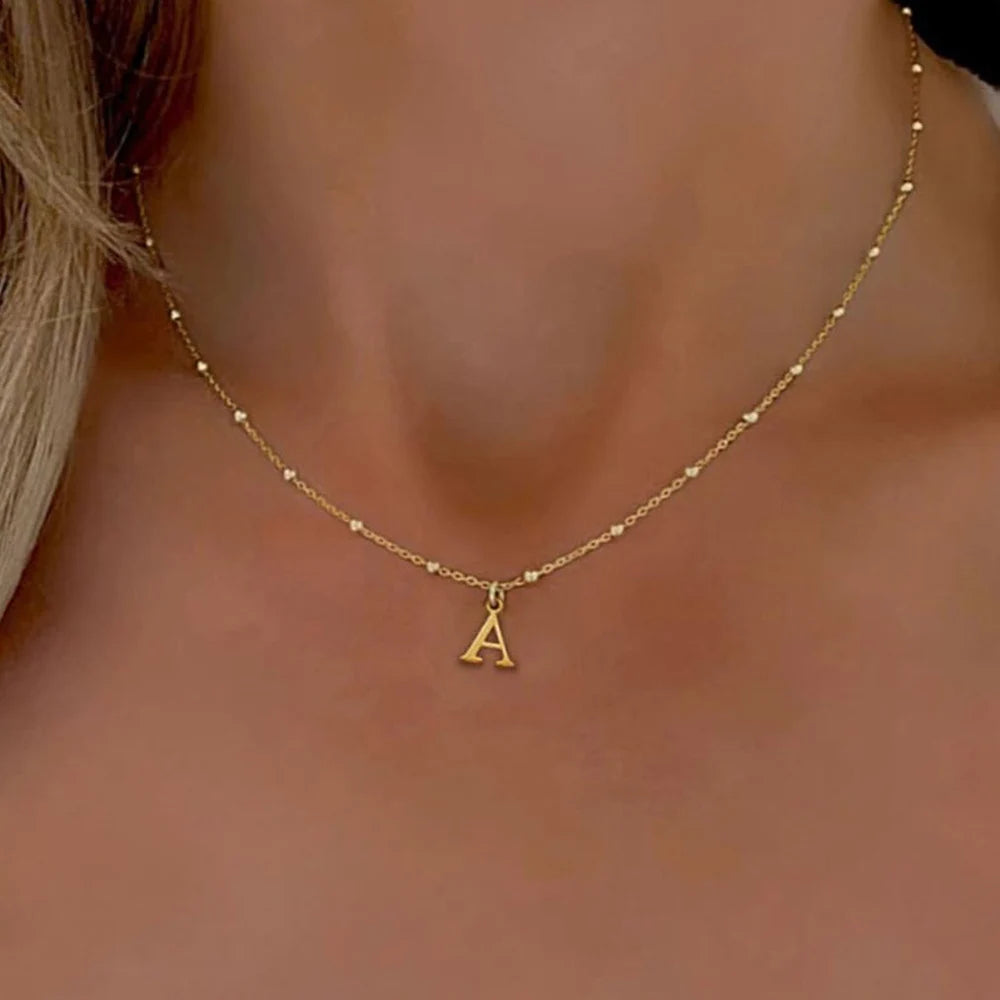 Gold Color A-Z English Initial Letter Pendant Necklace For Women Metal Jewelry Stainless Steel Chain Necklaces Simple Choker