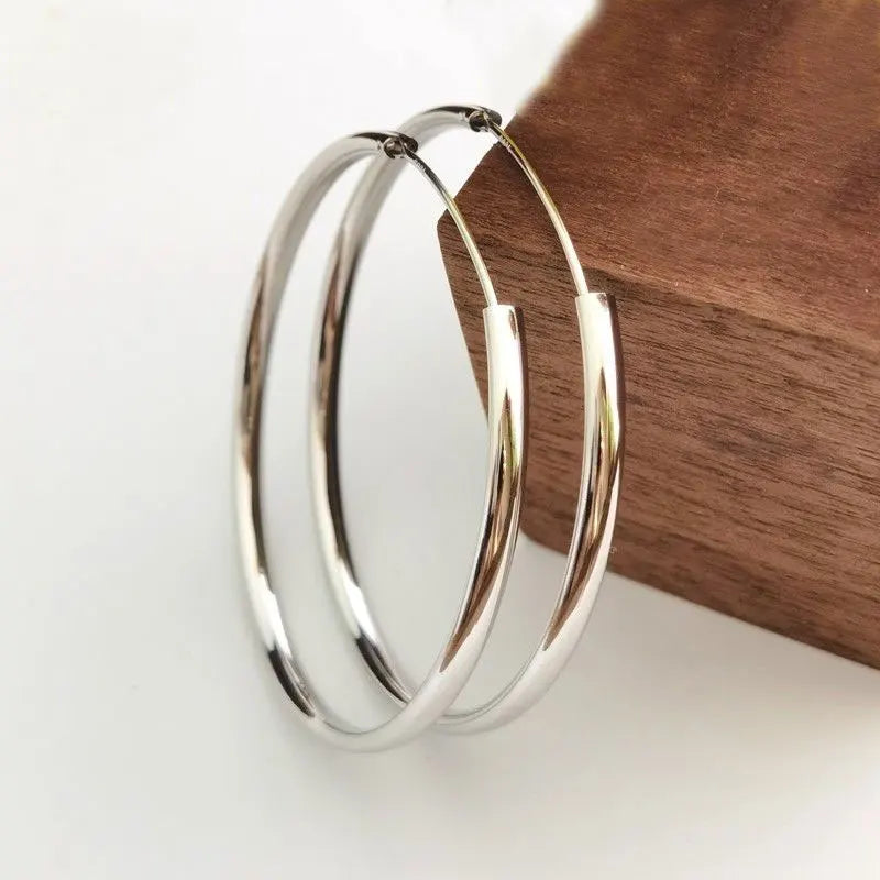 Senlissi - New 18K Gold Plated Hoop Earrings For Women 925 Sterling Silver  3.0mm Fashion Earring Cерьги Kольца 3/4/5/6/7CM
